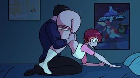 Animated GF licks her roommate's fat backside in a video game themed parody