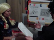 Russian blond hair student fucks during lesson of anatomy - part 1