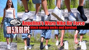 VR 3D 5,7K 180 60 fps | Angelina Standing Black Socks Peel to Barefoot in Well-Worn Nike Air WMNS Sneakers – Sweaty Black Socks Removal, Damp Soles, Toe Wiggling, Intense Foot Scent, 8K Ultra Close-Up VR Foot Fetish Tease
