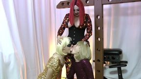 sissy slut training: fetish mistress arya grander. female domination, pegging, double strap-on sucking