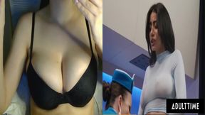 Futa Flight Attendant Owns College Sweethearts in Wild Double Penetration DP Gangbang