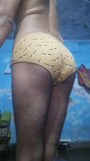 Horny Indian Femboy with Phimosis Dick Jerking and Stroking in Step Sister's Panties Until Cum