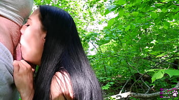 Black-haired slut takes big dick&#x1F346; in the woods