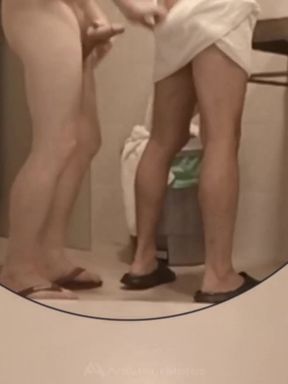 Quick and Risky Bareback Fuck in the Pool's Public Toilet - Almost Caught