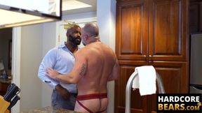 Hung black bear puts his fat dick up a white chubby cub's eager ass
