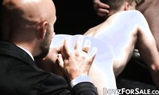 Sub Marcus RIvers sucking while another DILF rims his hot ass