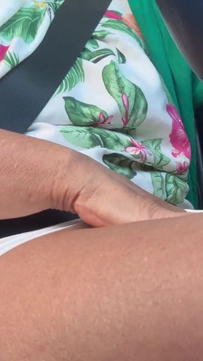 Horny hot mature milf on her way to the office rubs her juicy pussy with her hand between her sexy legs   Clip 1