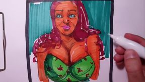 Quick marker sketch of a busty girl, from the sketch to the finished picture