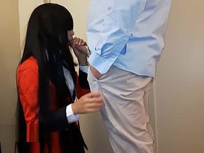 Jabami Yumeko lost a bet and has to suck until she gets facialized