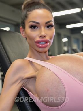 Busty bimbo doll gets her huge fake tits admired in a studio