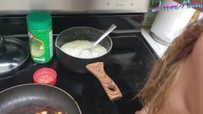Husband fucks wife while cooking naked