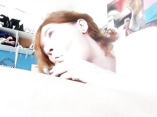 Cute redhead transgirl sloppy oral sex on a large dick previous to deepthroat session