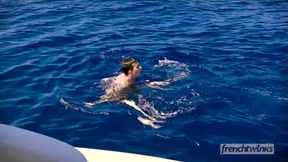 The captain and his skipper fuck a young client on the boat