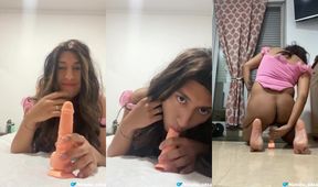 Latina Crossdresser Gags Condom Dildo Rides to Gushing Wreck
