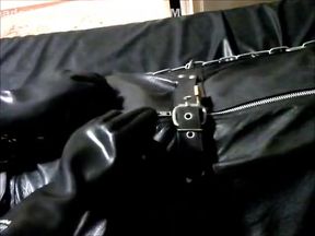 Wearing A Rubber Cat Suit Inside A Leather Body Bag Chained To The Daybed, Hooded And Gagged, Then Teased For Two Hours Until That Guy Sperm