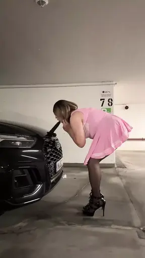 Sissy Frisky Fucking BBC Dildo in Garage