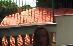 Sexy blonde ts fucks guy outdoors