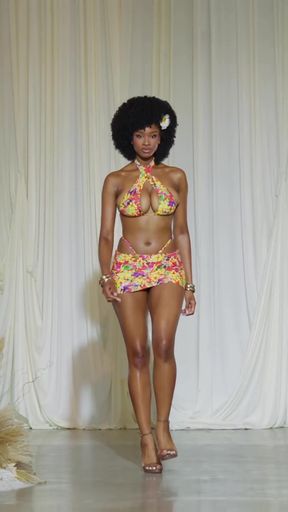 Fashion show model strutting runway