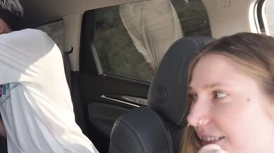 Cruised this cute guy picked up hitchhiking then my girlfriend rode his monster cock raw in the car