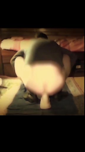 Anal pounding with a huge dildo