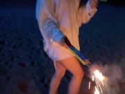 夏休みの最後にお泊まり海デートで初体験♡最後はパイパン女子大生の彼女に生ハメSEXで中出し♡RYO＆YUU♡素人カップル/歳の差/10代/美少女/スタイル抜群/色白/パイパン/野外/水着/フェラチオ