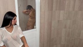 spying on him in the shower