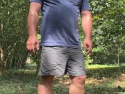 Chubby hunky daddy bear gets horny walking on a nature trail and gets naked