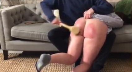 spanking stepdaughter's round butt with a laddle