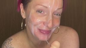 Covered in Cum Lube while Sucking & Fucking a Dildo