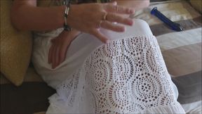 Glass Dildo Fucking with Close up POV up My Skirt Masturbation &amp; Cum
