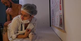 Hard boner during a check-up in front of her cocky patient