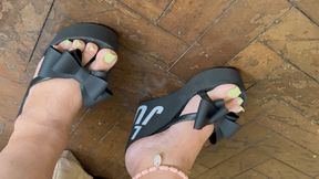 Juliette-RJ on a breath taking catwalk on sexy flip flop wedges - CATWALKING - DANGLING - FLIP FLOP WEDGES - PLATFORM MULES - HOT WALK - BBW FEET