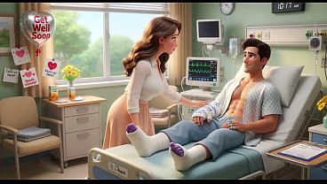 Curvy Mature Nurse Gives Caring Bath To Young Injured Man After Motorcycle Accident In Hospital (AI generated)