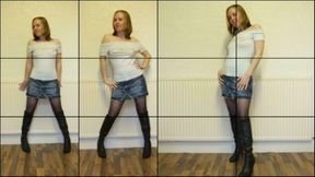 Haley Posing in Pantyhose - Denim Miniskirt and Boots