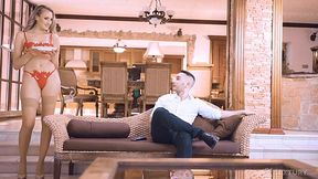 Blonde MILF fuck her husband on the sofa