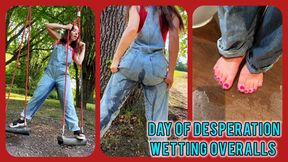 Day of Wetting Peeing in Denim Jean Overalls