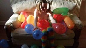 Naked in Knee socks playing with Balloons