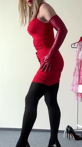 Blonde Crossdresser Boobs Tease in Minidress and Cumming a Lot