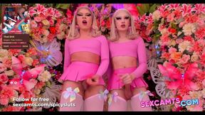 Hung Shemale Duo Milks Monster Dicks on Live Cam Show!