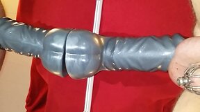 Prostate milking with HUGE dildo in Chastity till orgasm