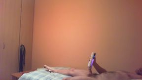 Stretching out on bed fucking my vet jet