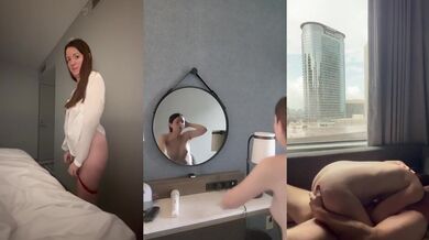Amateur couple riskily fucked in high rise hotel room with window views