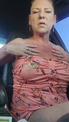 Naughty American MILF Ben Wa Ball Outdoor Masturbation in Car