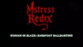 Mistress Redix's black-clad slave suffers hard ballbusting