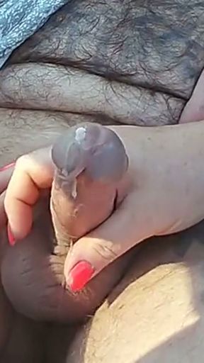 Slut jerks off my dick in the car   Clip 1