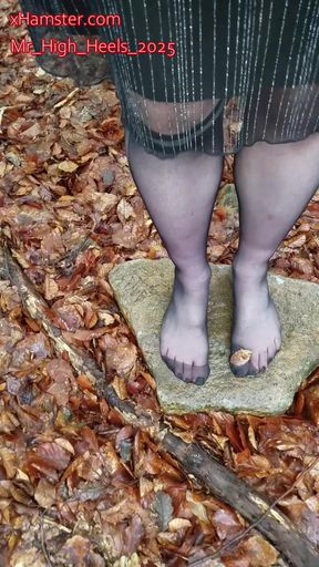 In nylons in the forest.