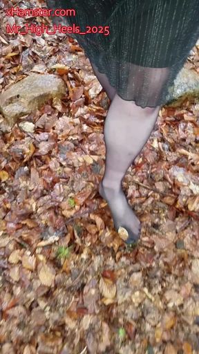 In nylons in the forest.