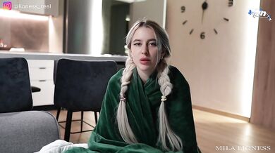 Sharing The Bed With StepSister on Vacation. She Got Scared and Got Cum on Her Panties