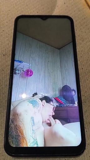 Nasty Slut Watches Her Own Porn Gagging on That Cock Deep in Her Throat with the Load He's Got