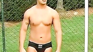 UNLEASHED The Unstoppable Brazilian Stallion Unloads a Tsunami of Cum on the Gridiron!